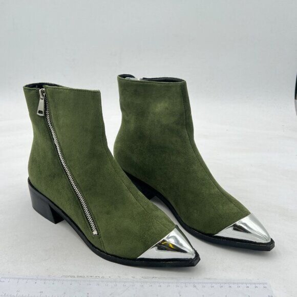 FSJ Women Comfy Western Flat Ankle Boots Low Heel Pointed Toe Side Zipper Bootie - Picture 3 of 7